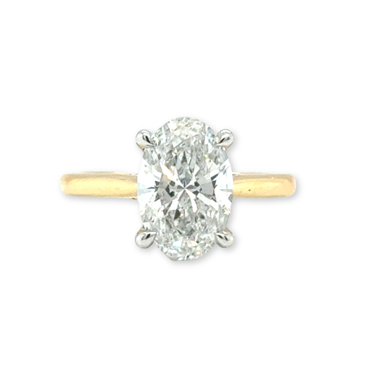 3ct oval lab-grown diamond solitaire ring in yellow gold and platinum