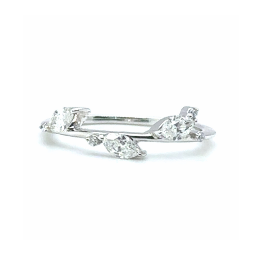 Maisie diamond band with marquise and round diamonds in 18kt white gold on shell styling