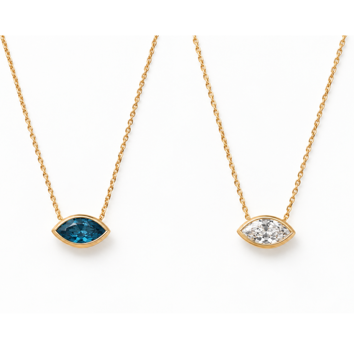 Marquise Aroha Blue Topaz and lab-grown diamond slider necklaces
