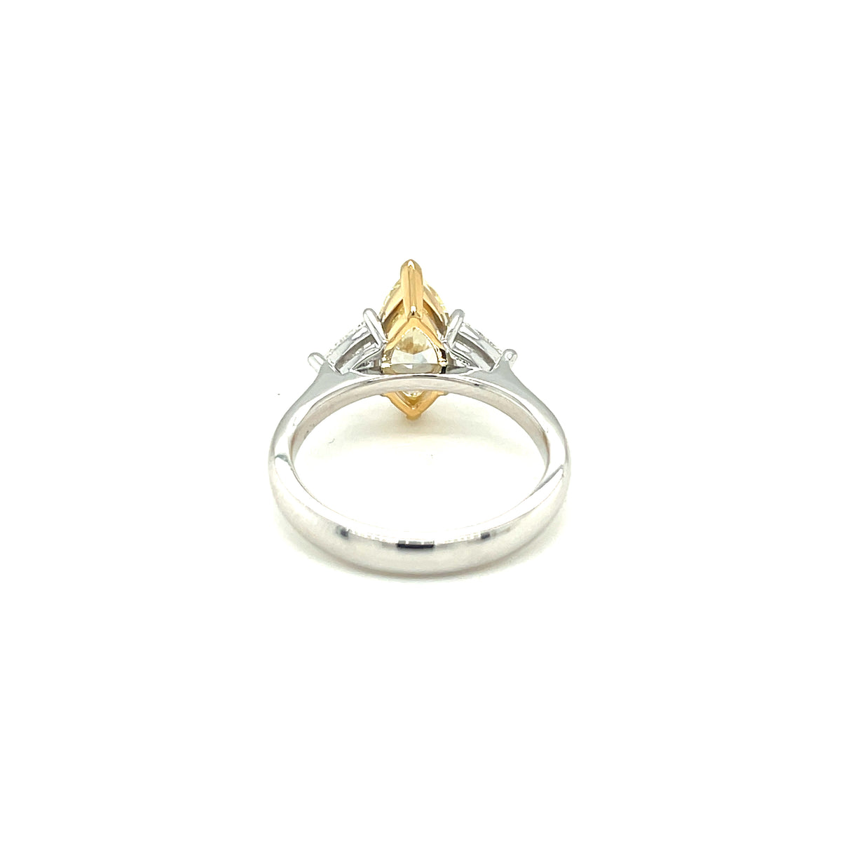 Fancy Yellow Marquise diamond and trilliant cut diamond ring in 18kt yellow and white gold_Diamonds supplied by customer - Paddington Jeweller - OJ Co