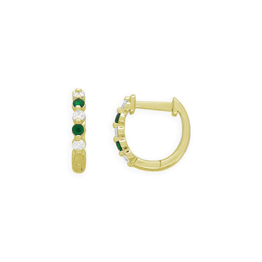 EMERY - 0.15ct Diamond and 0.22ct Emerald Huggie Earrings - Paddington Jeweller - OJ Co