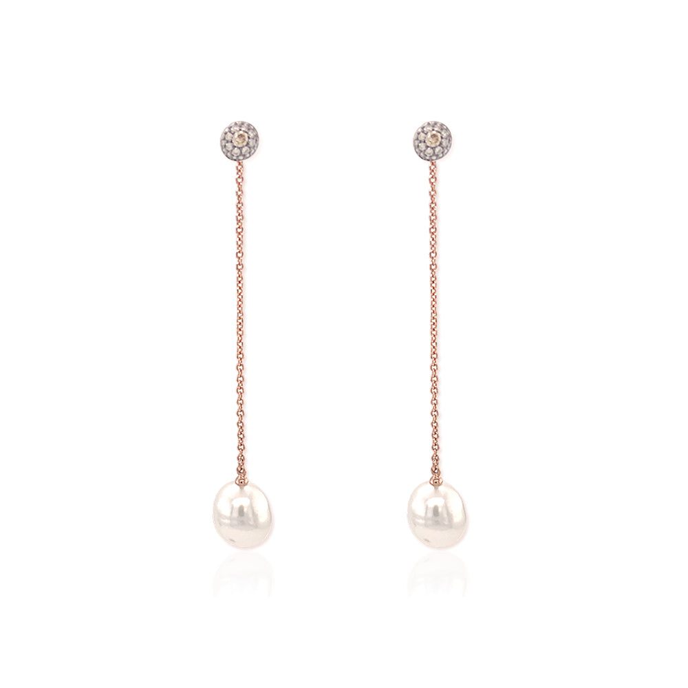 AUTORE 9mm White Circle South Sea Pearl and Black Diamond Drop Earrings in Rose Gold Plated Sterling Silver - Paddington Jeweller - OJ Co