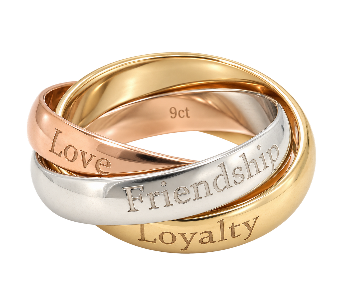 Russian Wedding Ring – Three Colour Gold Trinity Ring 4mm -  Paddington Jeweller - Ojco