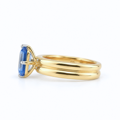 Madelynn blue sapphire ring double-band setting side profile