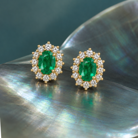Lyric – Emerald & Diamond Stud Earrings