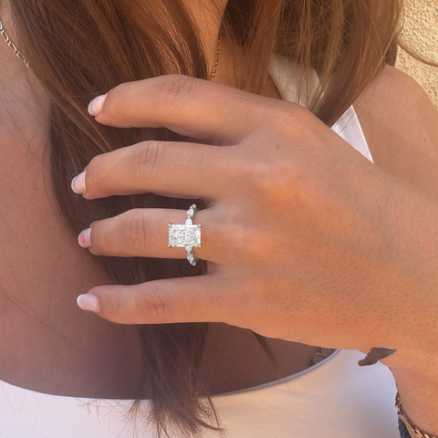 Custom made engagement ring handcrafted by Paddington Jeweller worn on hand