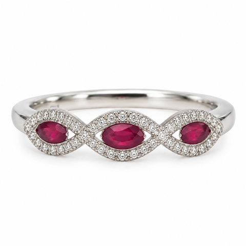 Ariah – Marquise Ruby & Diamond Ring in 18ct White Gold