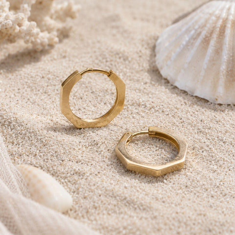 Maryam Hexagon Huggie Earrings in 9K Yellow Gold