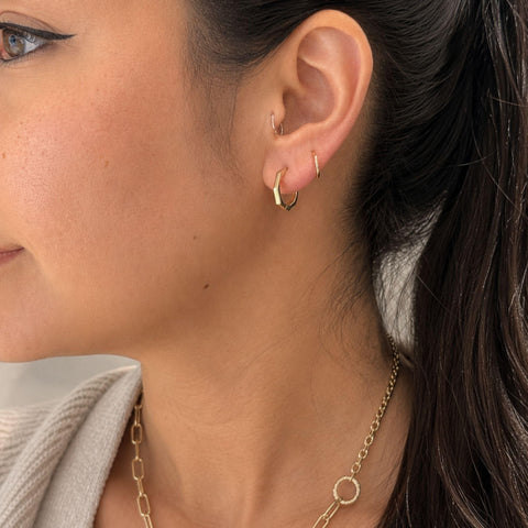 Maryam Hexagon Huggie Earrings in 9K Yellow Gold