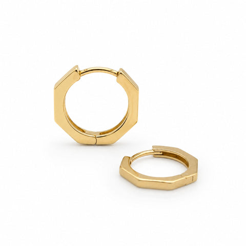 Maryam Hexagon Huggie Earrings in 9K Yellow Gold