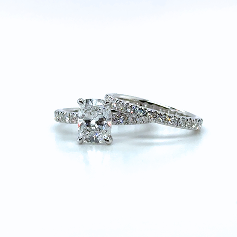Rhiana Custom Made - Cushion Cut Platinum Bridal Set -  Paddington Jeweller - Ojco
