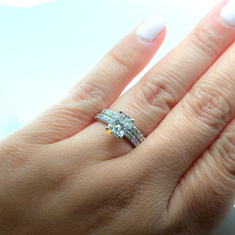 Rhiana Custom Made - Cushion Cut Platinum Bridal Set -  Paddington Jeweller - Ojco