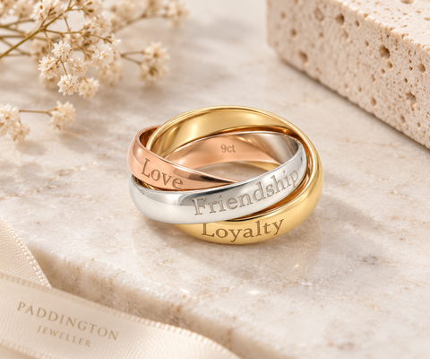Russian Wedding Ring – Three Colour Gold Trinity Ring 4mm