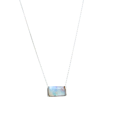 Hand-cut Queensland boulder opal pendant on fine chain