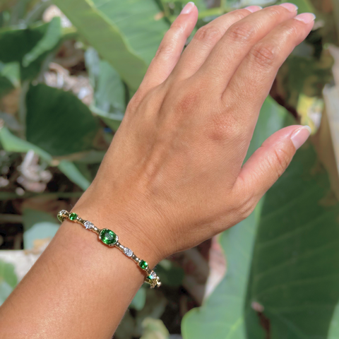 Rare tsavorite garnet bracelet on wrist
