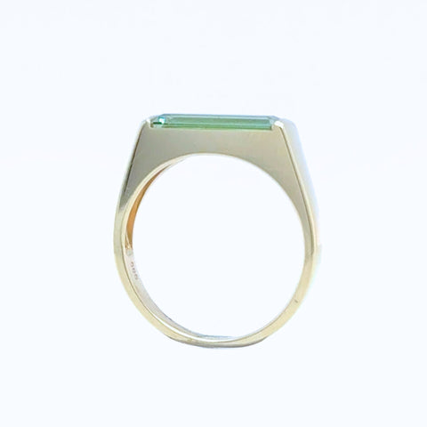 Minimalist green tourmaline ring in yellow gold