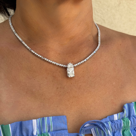 Sigourney diamond enhancer pendant in platinum with radiant cut lab-grown diamonds