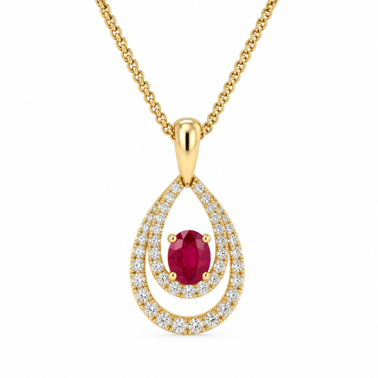 Joy – Ruby & Diamond Pendant in Yellow Gold