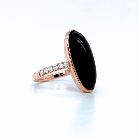 custom onyx and diamond ring rose gold shoulders