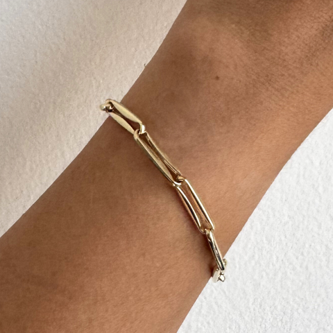 Modern yellow gold bracelet close up