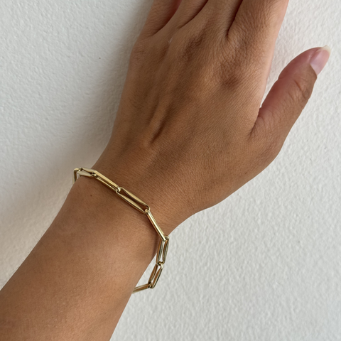 Elongated gold link bracelet polished finish