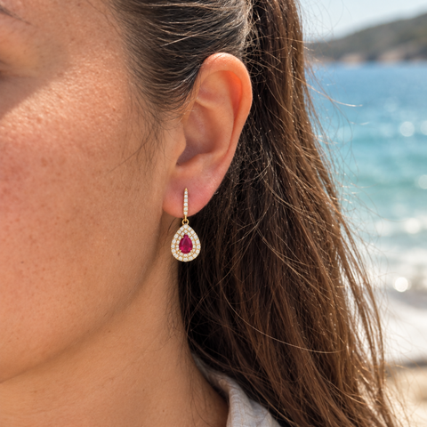 Kora – Ruby & Diamond Drop Earrings -  Paddington Jeweller - Ojco