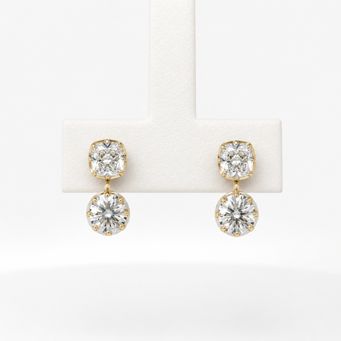 Norse Skaði - Cushion and Round Cut Diamond Earrings