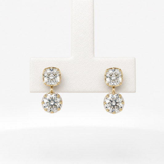 Norse Skaði - Cushion and Round Cut Diamond Earrings
