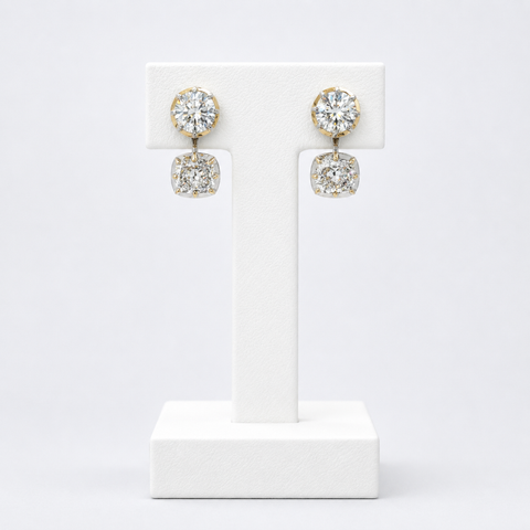 Norse Sif  - Round & Cushion Cut Diamond Earrings