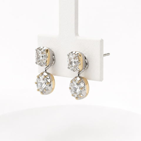 Norse Skaði - Cushion and Round Cut Diamond Earrings