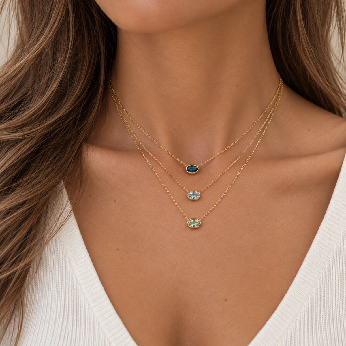 Oval Aroha – 14ct Yellow Gold Gemstone Slider Necklace -  Paddington Jeweller - Ojco
