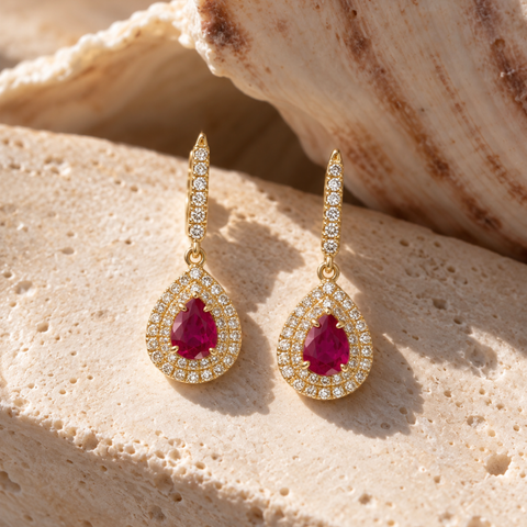 Kora – Ruby & Diamond Drop Earrings -  Paddington Jeweller - Ojco