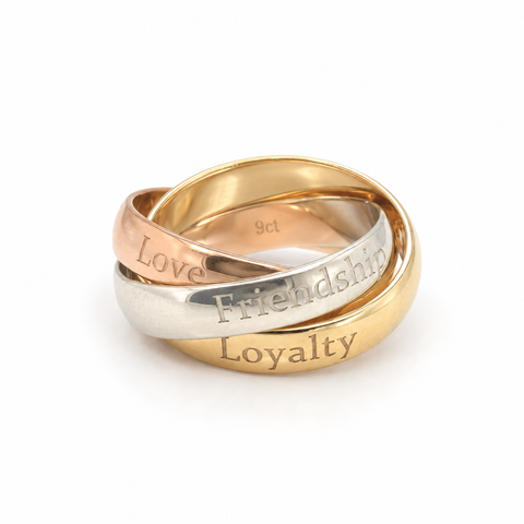 Russian Wedding Ring – Three Colour Gold Trinity Ring 4mm