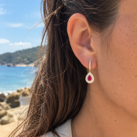 Kora – Ruby & Diamond Drop Earrings -  Paddington Jeweller - Ojco