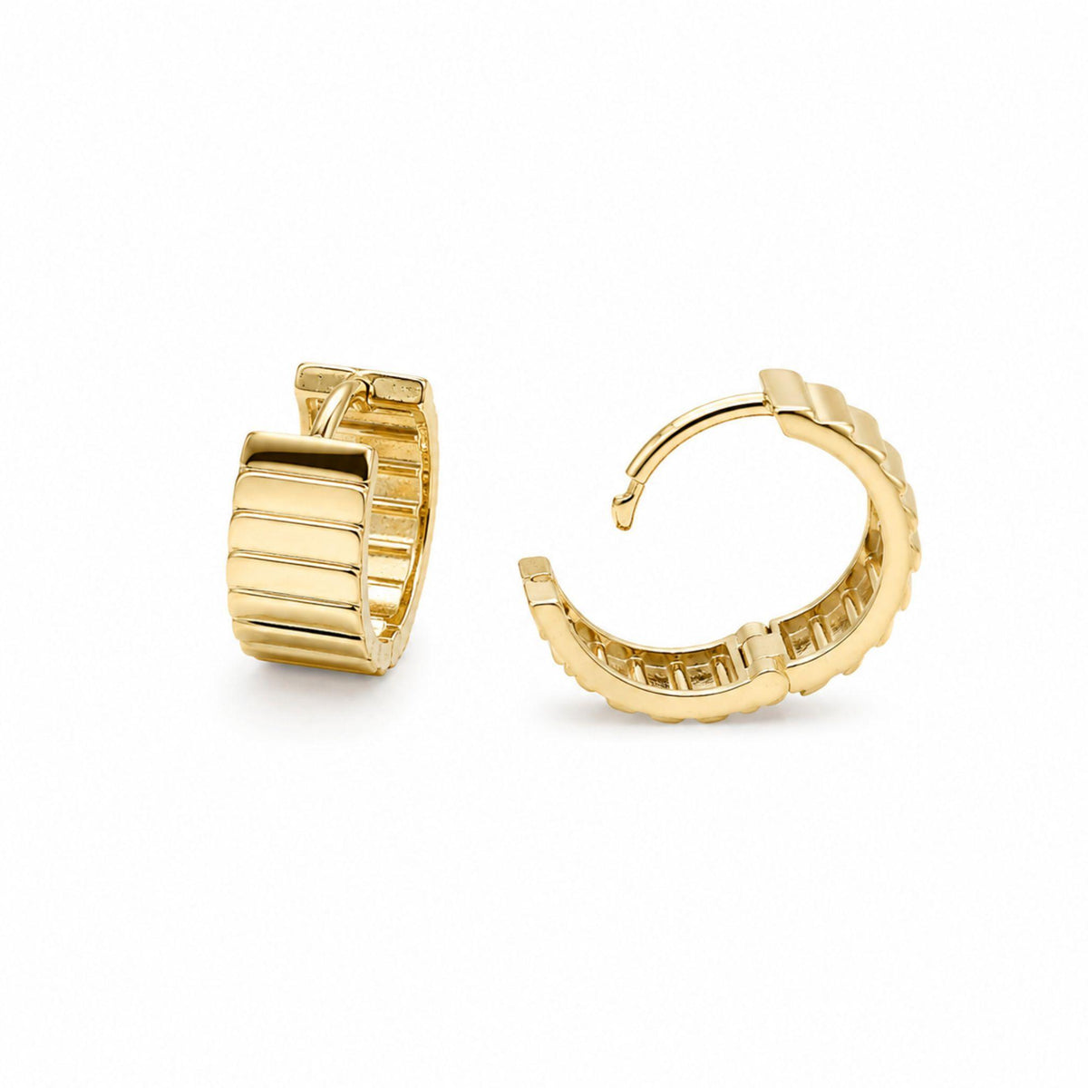 Armani Ribbed Huggie Earrings in 9K Yellow Gold -  Paddington Jeweller - Ojco