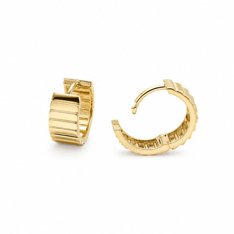 Armani Ribbed Huggie Earrings in 9K Yellow Gold
