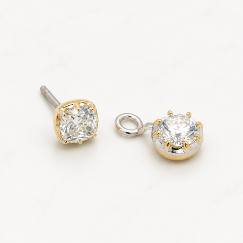 Norse Skaði - Cushion and Round Cut Diamond Earrings