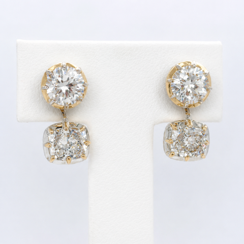 Norse Sif  - Round & Cushion Cut Diamond Earrings