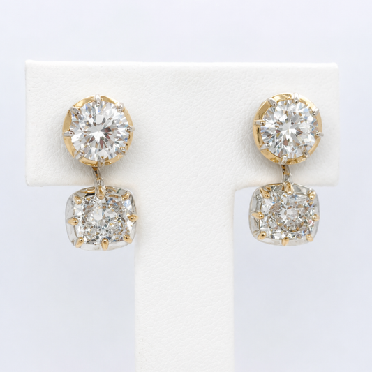 Norse Sif  - Round & Cushion Cut Diamond Earrings