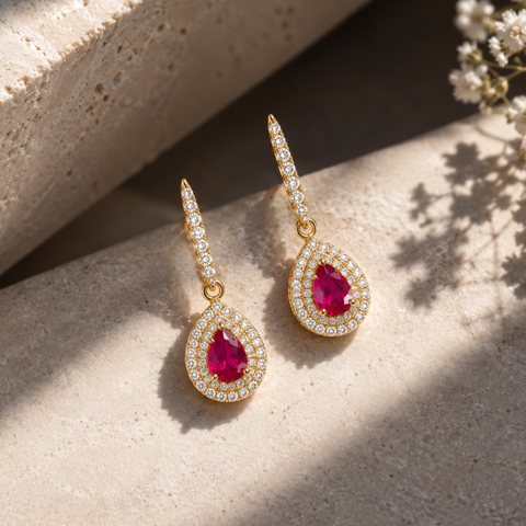 Kora – Ruby & Diamond Drop Earrings -  Paddington Jeweller - Ojco