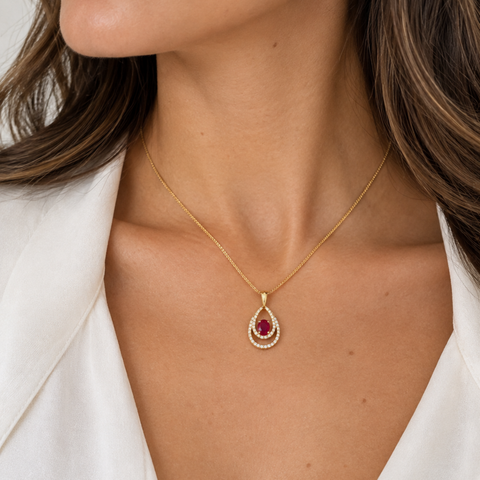 Joy – Ruby & Diamond Pendant in Yellow Gold