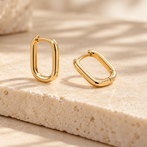 Sadie oval gold huggie earring clasp and 1.2mm profile