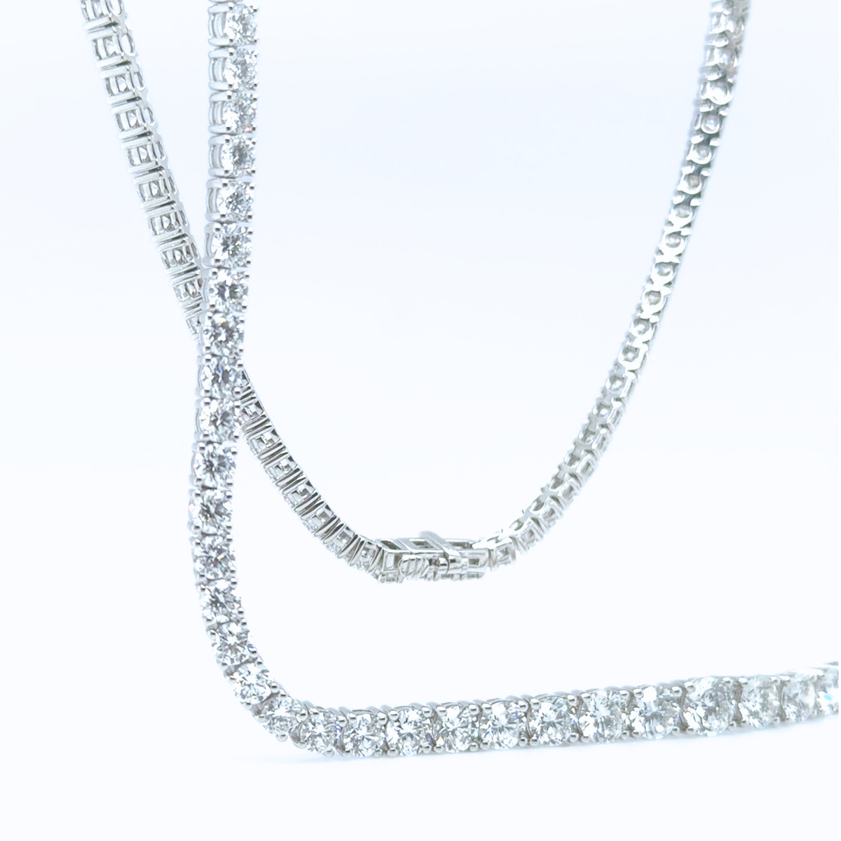 diamond tennis necklace worn close up