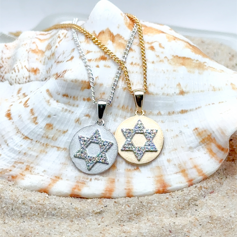 Star of David Diamond Disc Pendant