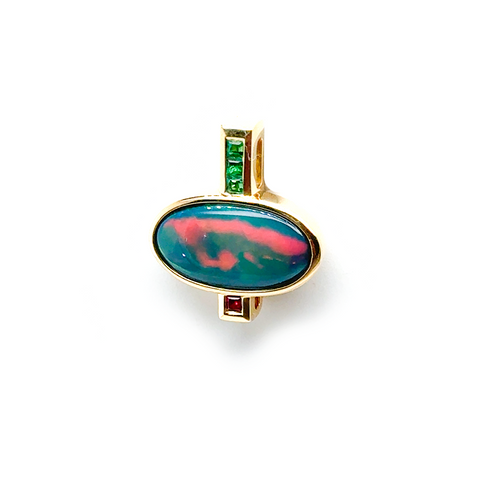 Close-up of Australian opal pendant with adjustable bail