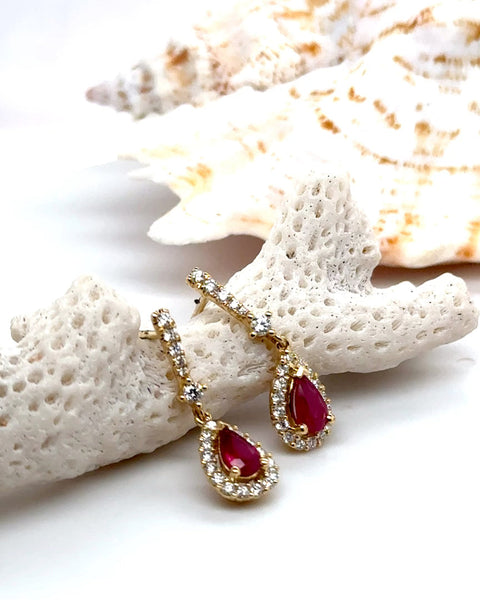 Kora -  Ruby & Diamond Drop Earrings