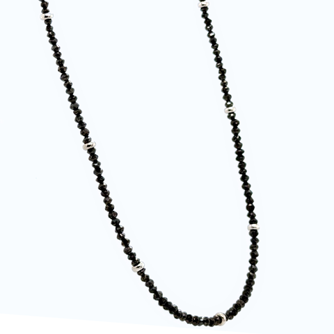 16ct black diamond strand necklace with faceted rondels and 14kt white gold clasp – Paddington Jewellery