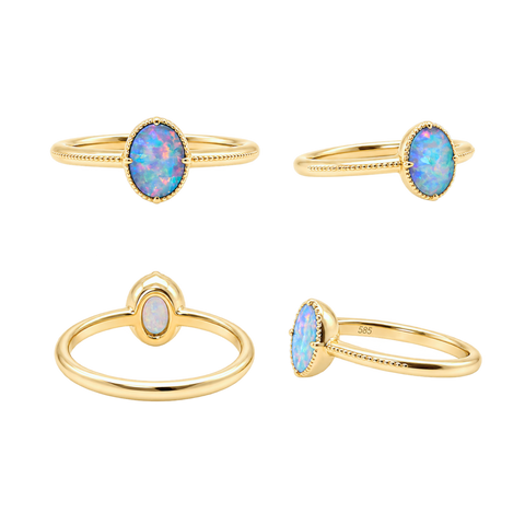 Boho Australian oval opal ring in 14kt yellow gold
