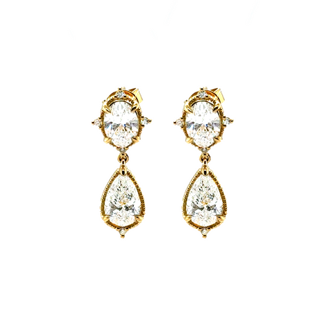 Boho diamond drop earrings in 18kt yellow gold