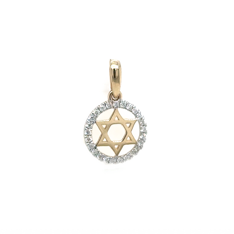 Star of David pendant with circle design and diamonds